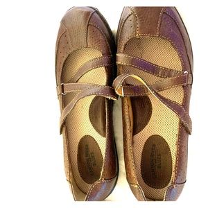 Brown leather, triple strap, casual shoes